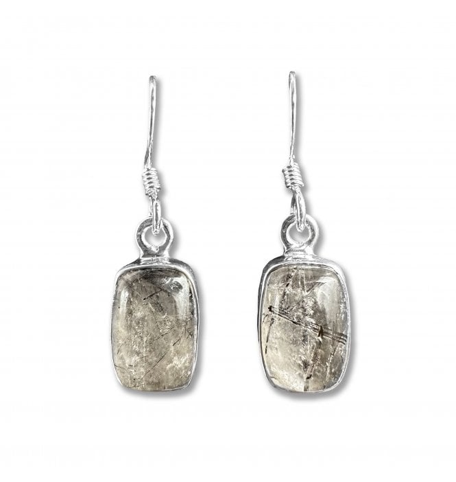 Sterling Silver Black Tourmaline in Quartz Drop Earrings (SKU GEMS-073)
