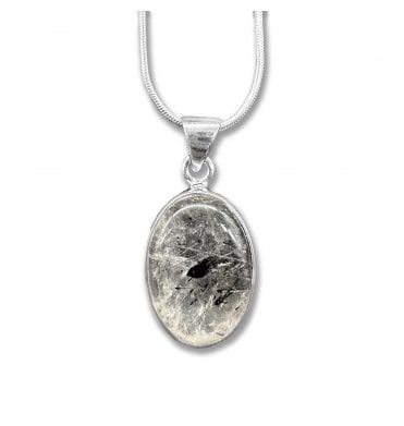 Sterling Silver Black Tourmaline in Quartz Pendant Necklace (SKU GEMS-076)