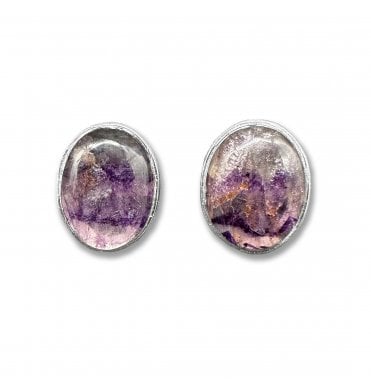 Sterling Silver Blue John Stud Earrings (SKU GEMS-055)