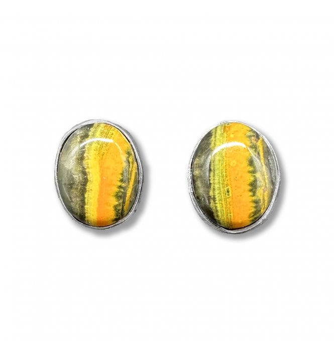Sterling Silver Bumblebee Jasper Stud Earrings (SKU GEMS-048)