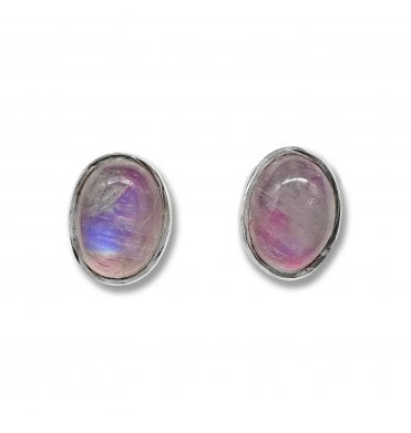 Sterling Silver Moonstone Stud Earrings (SKU GEMS-091)