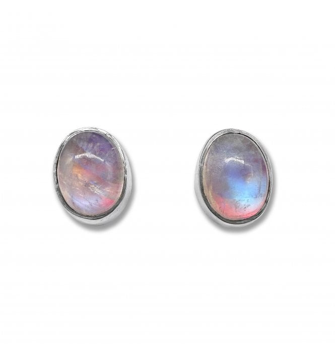 Sterling Silver Moonstone Stud Earrings (SKU GEMS-097)