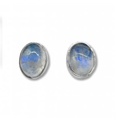 Sterling Silver Moonstone Stud Earrings (SKU GEMS-099)