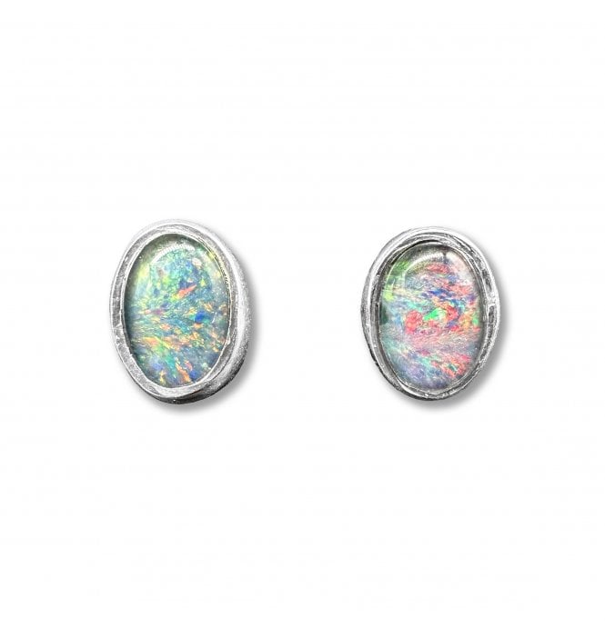 Sterling Silver Opal Stud Earrings (SKU GEMS-079)