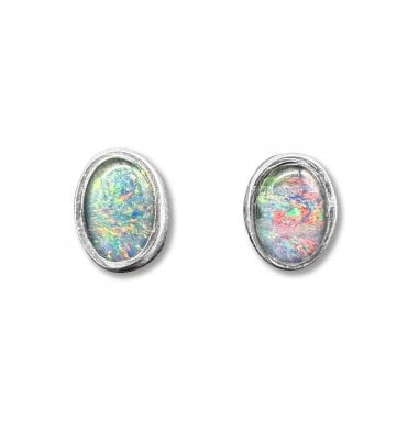Sterling Silver Opal Stud Earrings (SKU GEMS-079)
