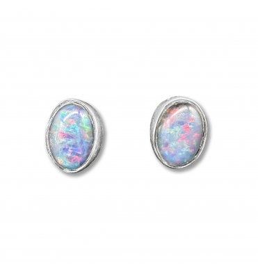 Sterling Silver Opal Stud Earrings (SKU GEMS-080)