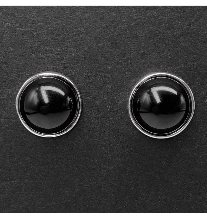 Sterling Silver Whitby Jet 12 mm Round Stud Earrings (SKU JET-067)
