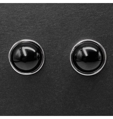 Sterling Silver Whitby Jet 12 mm Round Stud Earrings (SKU JET-067)