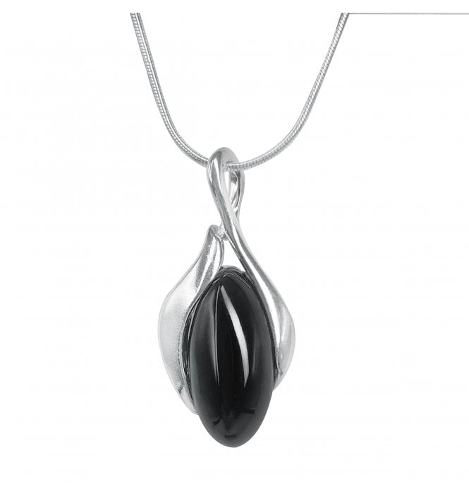 Sterling Silver Whitby Jet Contemporary Curved Pendant (SKU JET-045)