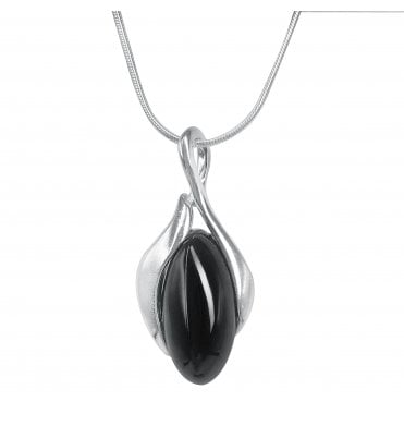 Sterling Silver Whitby Jet Contemporary Curved Pendant (SKU JET-045)