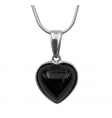 Sterling Silver Whitby Jet Heart Pendant (SKU JET-034)