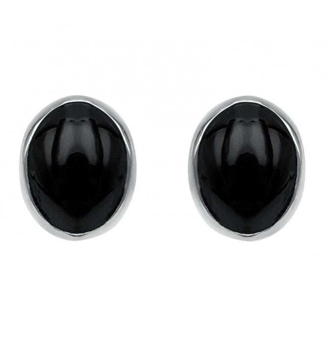 Sterling Silver Whitby Jet Large Oval Stud Earrings (SKU JET-040)