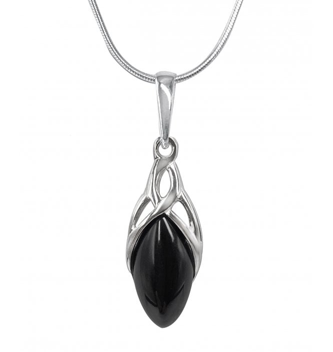 Sterling Silver Whitby Jet Marquise Celtic Pendant (SKU JET-052)