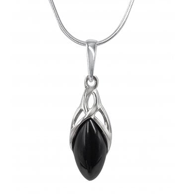 Sterling Silver Whitby Jet Marquise Celtic Pendant (SKU JET-052)