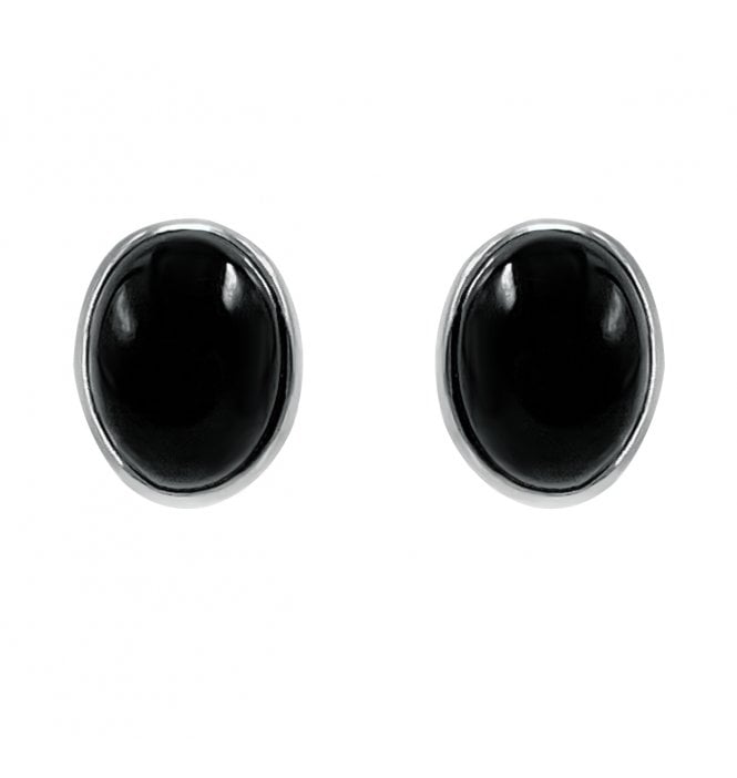 Sterling Silver Whitby Jet Medium Oval Stud Earrings (SKU JET-039)