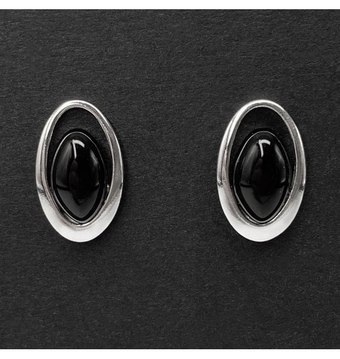 Sterling Silver Whitby Jet Open Oval Stud Earrings (SKU JET-066)