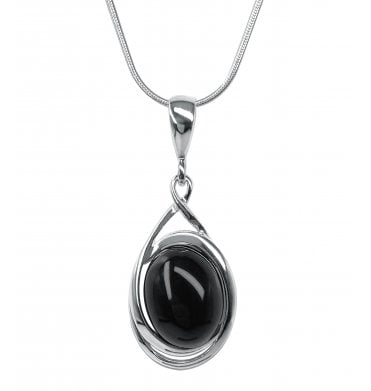 Sterling Silver Whitby Jet Oval Loop Frame Pendant (SKU JET-048)