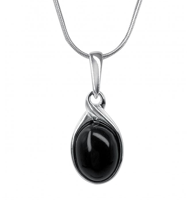 Sterling Silver Whitby Jet Oval Twist Frame Pendant (SKU JET-049)