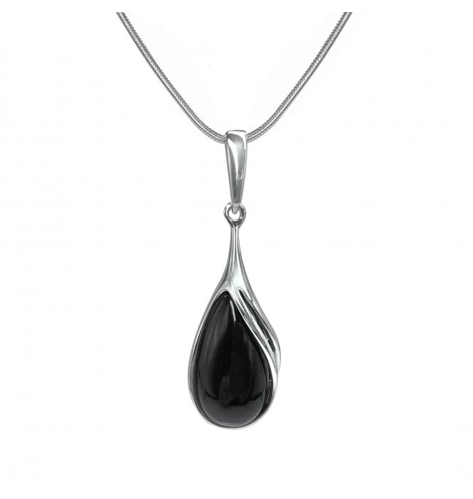 Sterling Silver Whitby Jet Pear Drop Necklace (SKU JET-012)