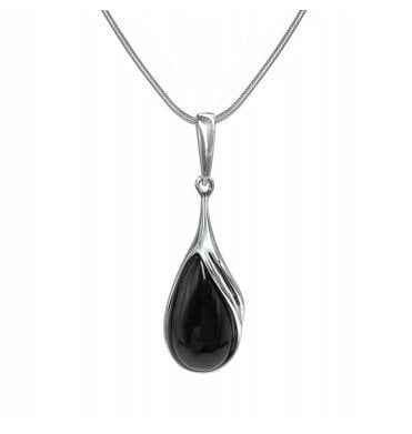 Sterling Silver Whitby Jet Pear Drop Necklace (SKU JET-012)
