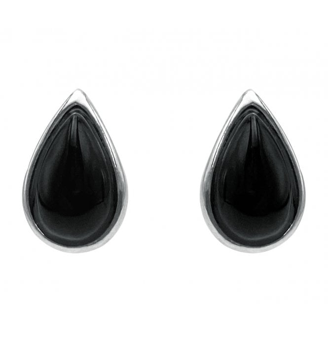 Sterling Silver Whitby Jet Pear Stud Earrings (SKU JET-037)