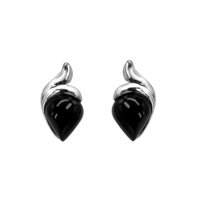 Sterling Silver Whitby Jet Pear Swirl Stud Earrings (SKU JET-014)