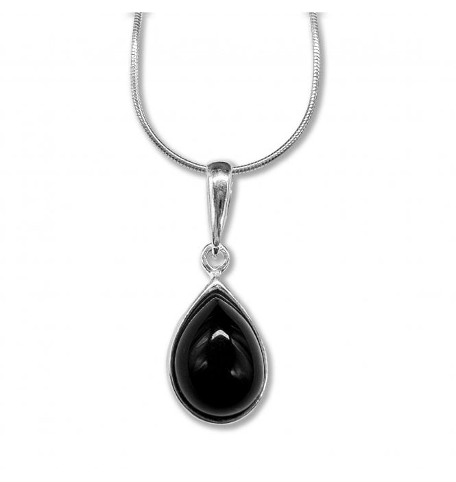 Sterling Silver Whitby Jet Pendant Necklace (SKU JET-085)