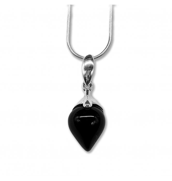 Sterling Silver Whitby Jet Pendant Necklace (SKU JET-087)