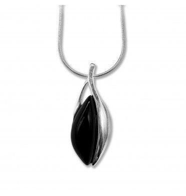 Sterling Silver Whitby Jet Pendant Necklace (SKU JET-089)