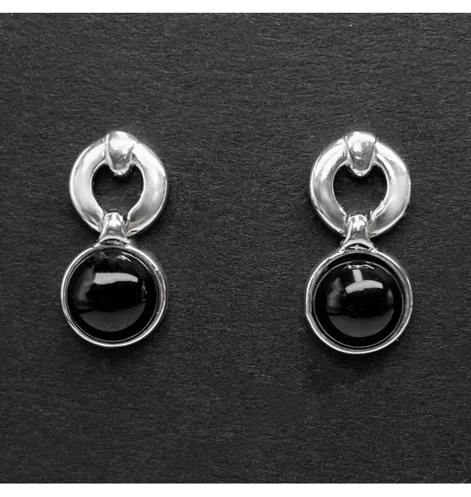 Sterling Silver Whitby Jet Round Drop Earrings (SKU JET-061)