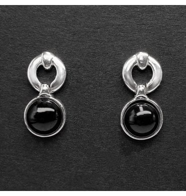 Sterling Silver Whitby Jet Round Drop Earrings (SKU JET-061)