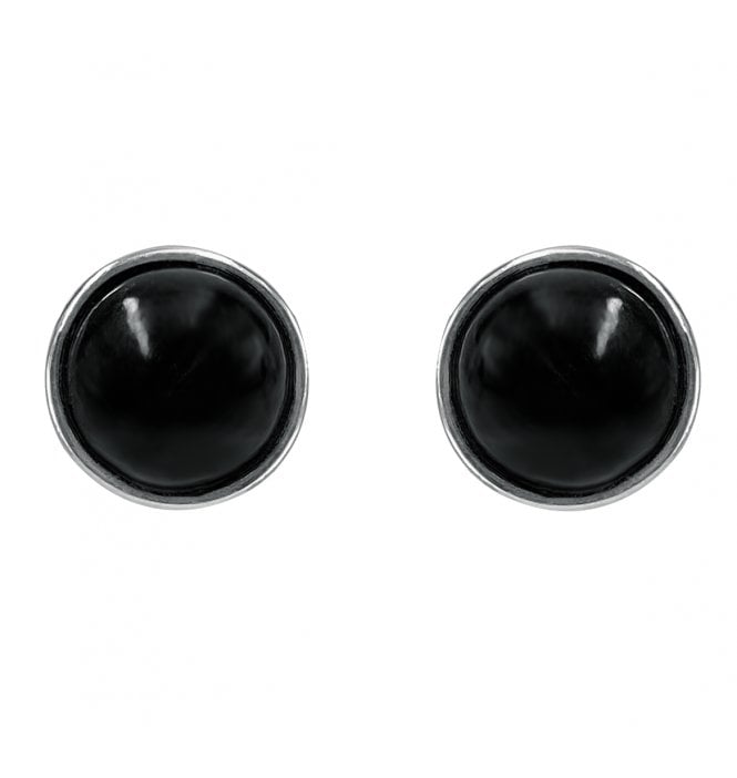 Sterling Silver Whitby Jet Round Stud Earrings (SKU JET-038)